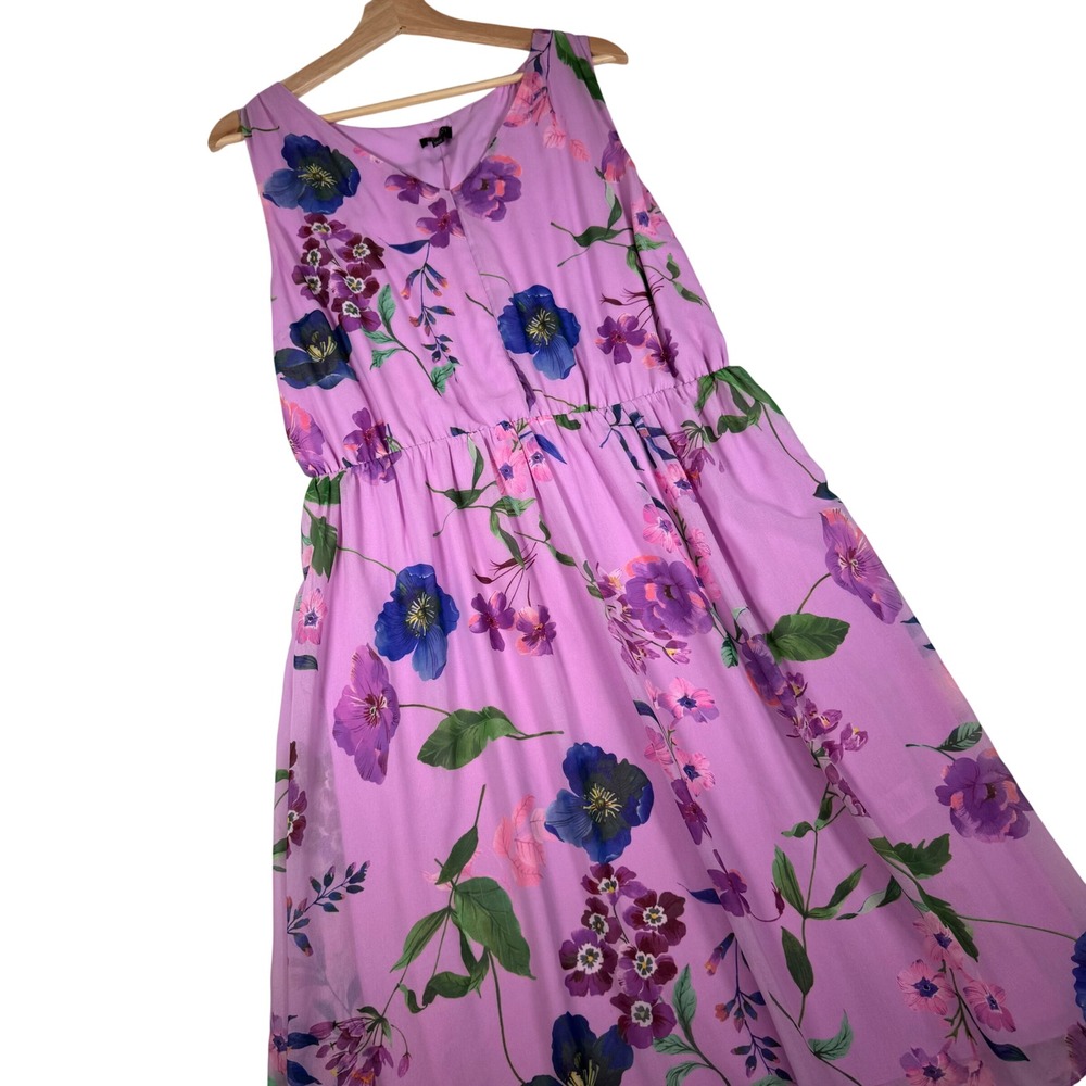 Talbots Plus Petite Pink Purple Floral Chiffon Midi Dress 14WP | Event